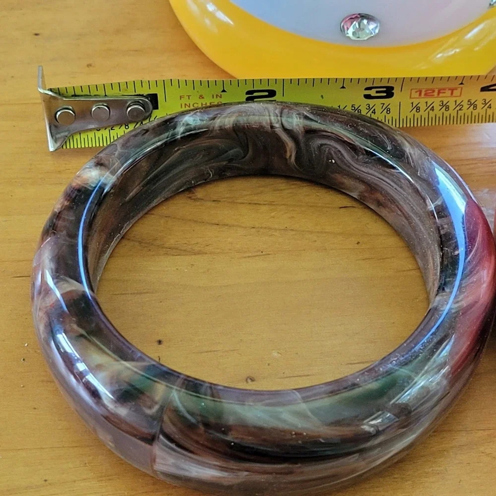 4 Resin Acrylic Bangle Bracelets Stack Pink White Rhinestone Yellow